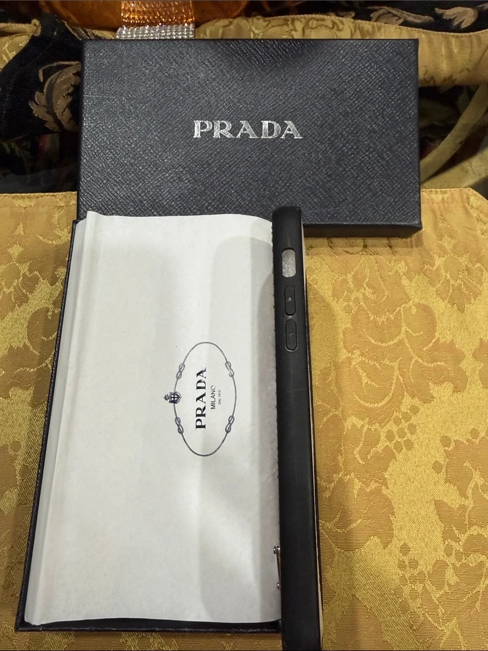 Prada Pink Crystal-Studded Phone Case with Logo Plaque